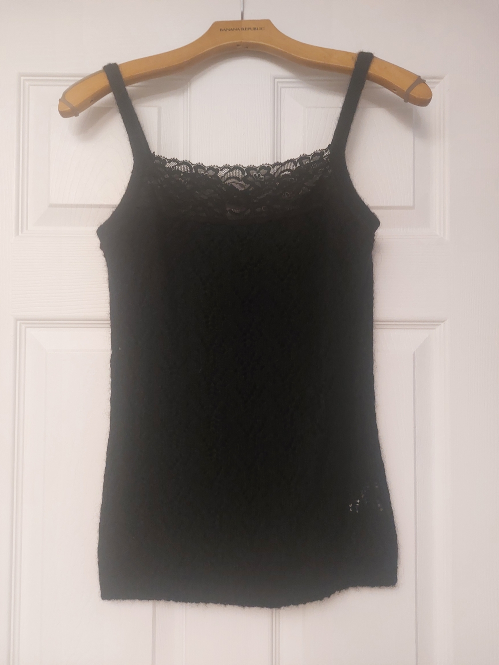 Lace-Trim Black Open-weave Camisole Tank for Women